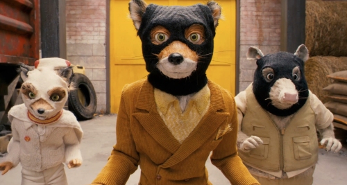 Fantastic Mr. Fox's (center, voiced by George Clooney) ensemble of choice: courderoy and a bandit hat.